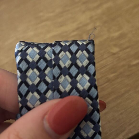 Gianfranco Ferre Silk Tie Blue Silver Geometric Square Pattern Made in Italy - Picture 8 of 10